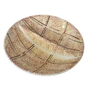 Vtg Blue Ridge Divided Serving Bowl Hand Painted Plaid Brown